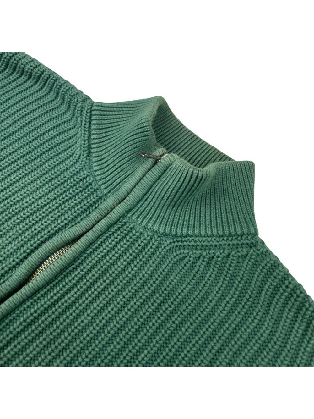 LL Bean Men’s 100% Cotton Chunky-Knit Full Zip Sweater Green • XL